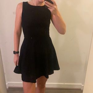 Alice and Olivia Black Textured Skater Dress w/ Zipper